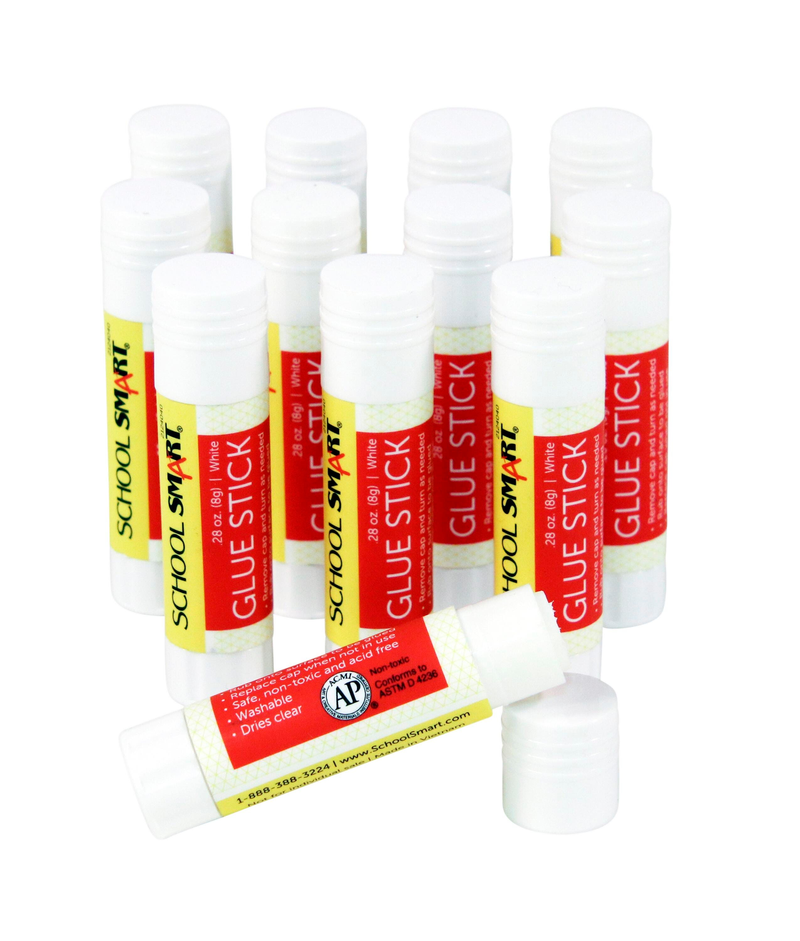 School Smart Glue Sticks, 0.28 Ounces, White and Dries Clear, Pack of 12 2124040